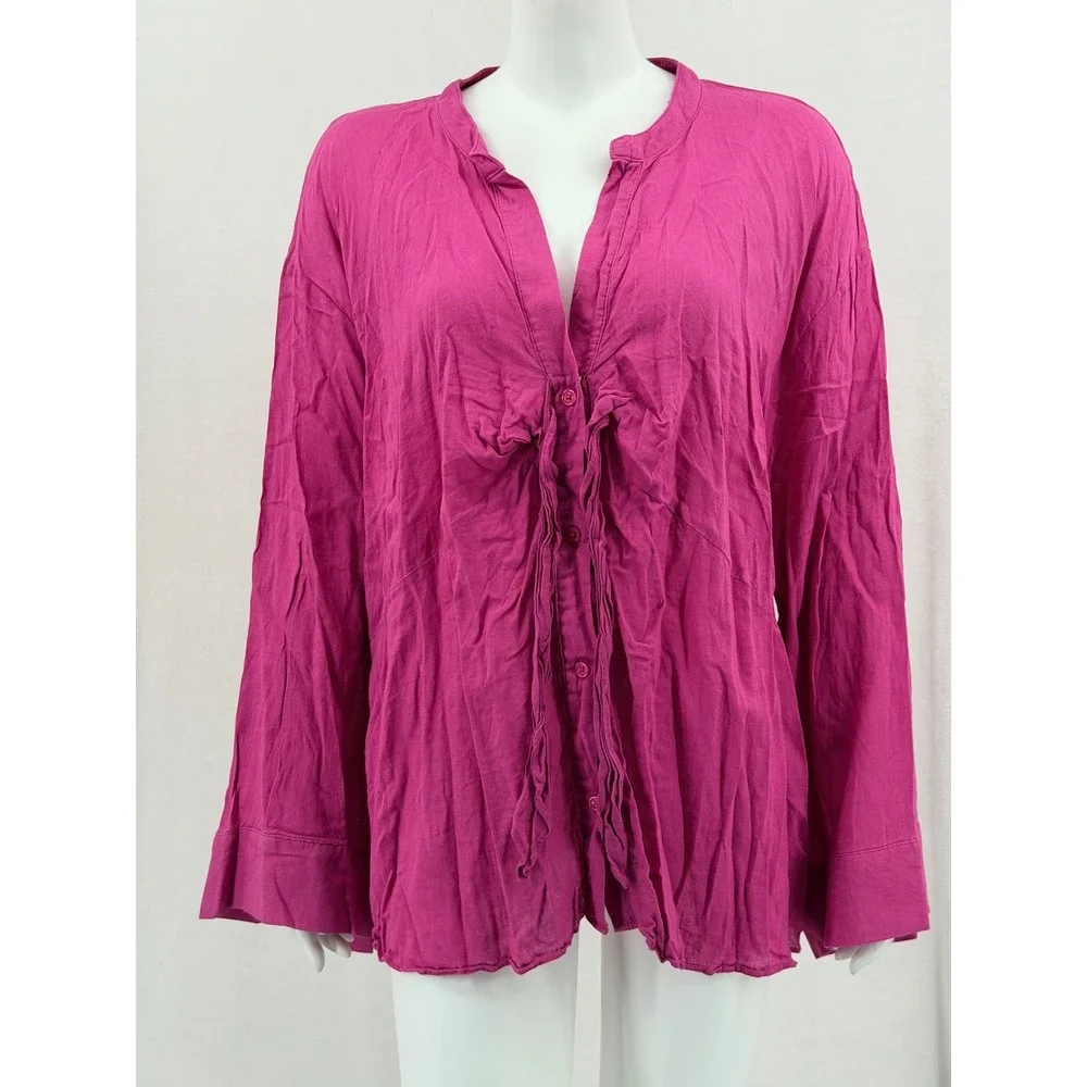 Michael Kors Top Women 3X Pink Button Up Summer Linen Blend Casual V-Neck Travel
